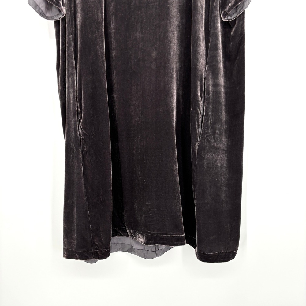 Eileen Fisher Velvet Shift Mini Dress Silk Gray Short Sleeve Mock Neck Size L - Picture 6 of 13